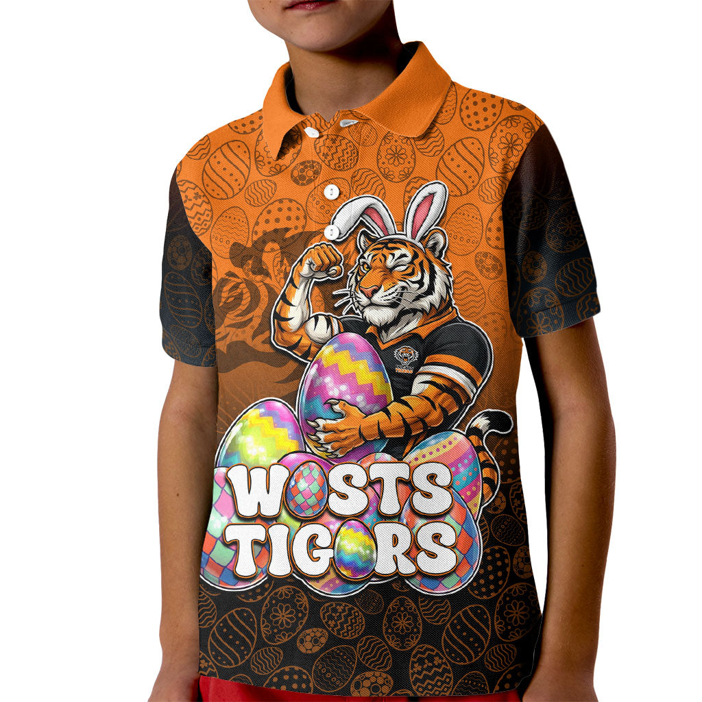 Personalized Wests Tigers Kid Polo Shirt Easter Mascot - Colorful Eggs Cartoon Style