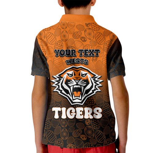 Personalized Wests Tigers Kid Polo Shirt Easter Mascot - Colorful Eggs Cartoon Style