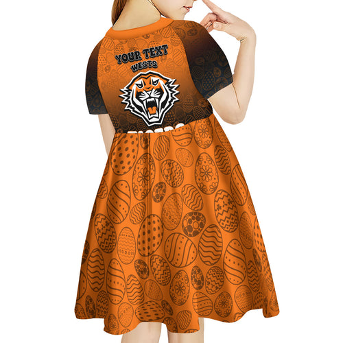 Personalized Wests Tigers Kid Short Sleeve Dress Easter Mascot - Colorful Eggs Cartoon Style