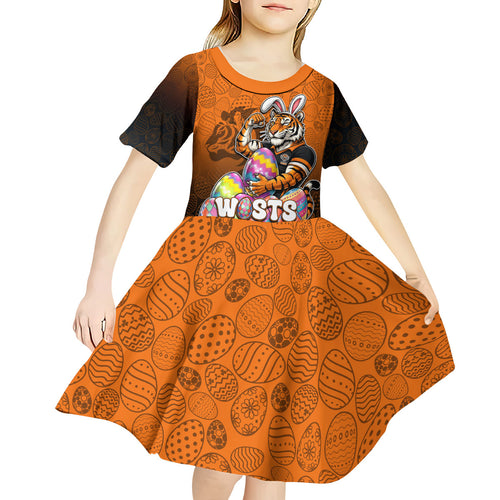 Personalized Wests Tigers Kid Short Sleeve Dress Easter Mascot - Colorful Eggs Cartoon Style