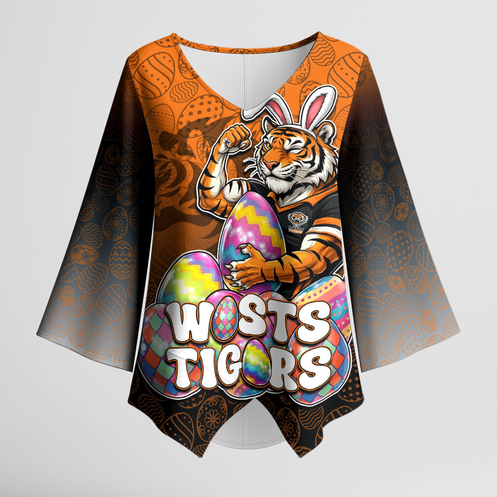 Personalized Wests Tigers Kimono Sleeve Blouse Easter Mascot - Colorful Eggs Cartoon Style