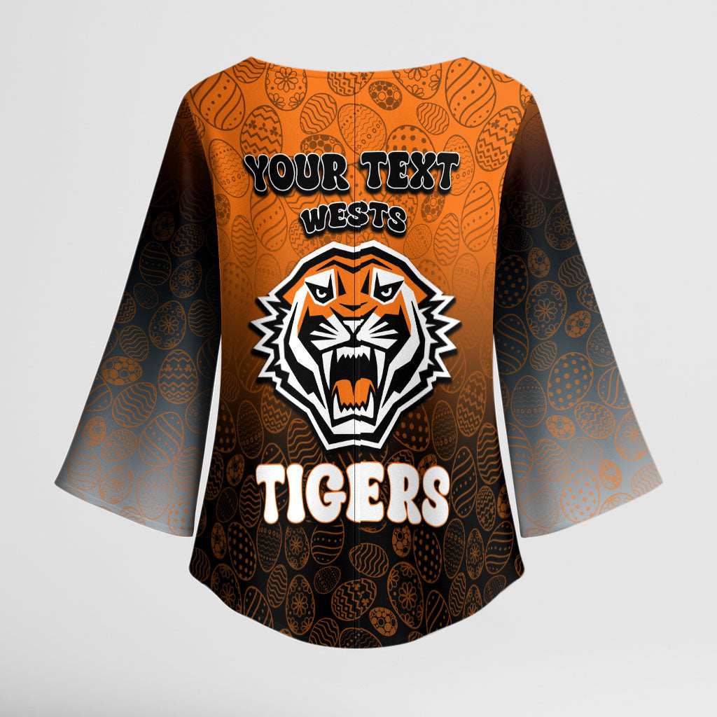 Personalized Wests Tigers Kimono Sleeve Blouse Easter Mascot - Colorful Eggs Cartoon Style