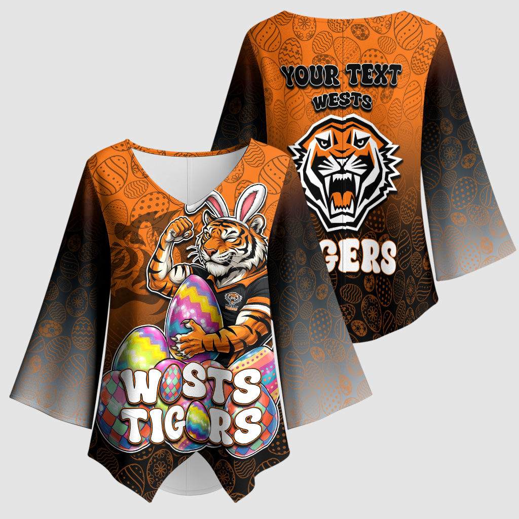 Personalized Wests Tigers Kimono Sleeve Blouse Easter Mascot - Colorful Eggs Cartoon Style