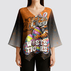 Personalized Wests Tigers Kimono Sleeve Blouse Easter Mascot - Colorful Eggs Cartoon Style