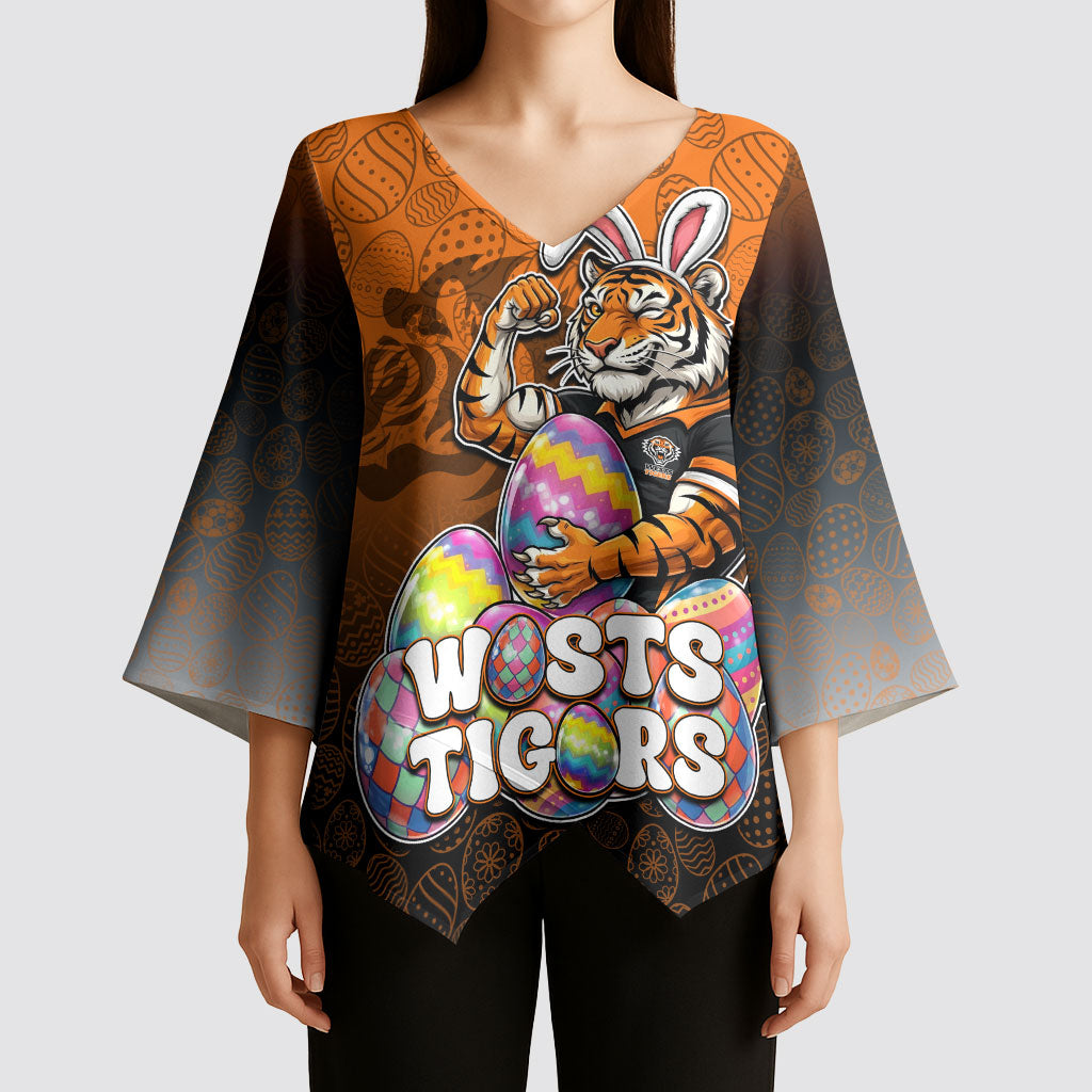 Personalized Wests Tigers Kimono Sleeve Blouse Easter Mascot - Colorful Eggs Cartoon Style
