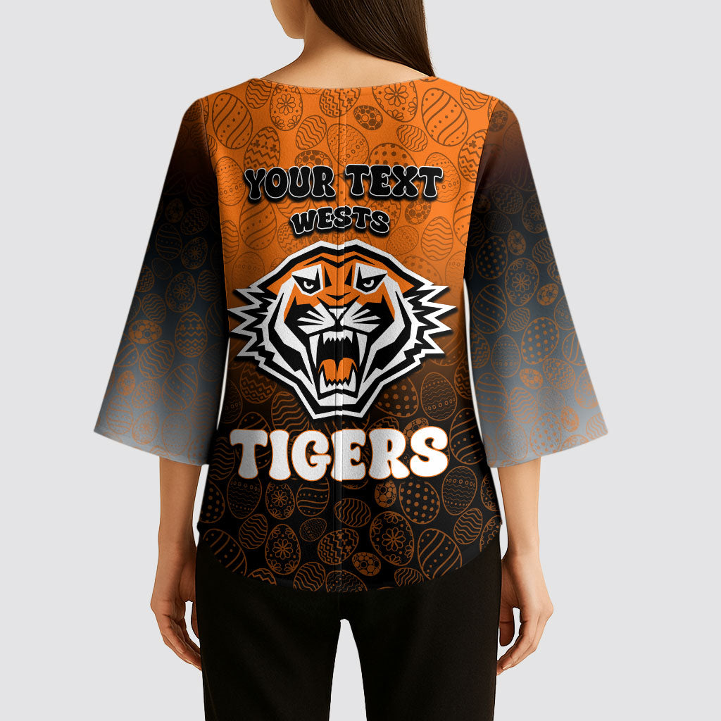 Personalized Wests Tigers Kimono Sleeve Blouse Easter Mascot - Colorful Eggs Cartoon Style