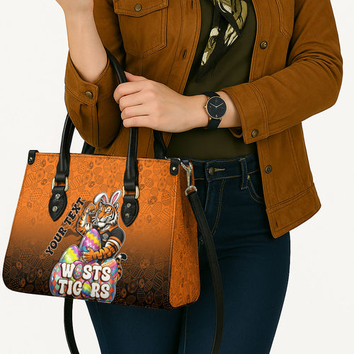 Personalized Wests Tigers Leather Bag Easter Mascot - Colorful Eggs Cartoon Style