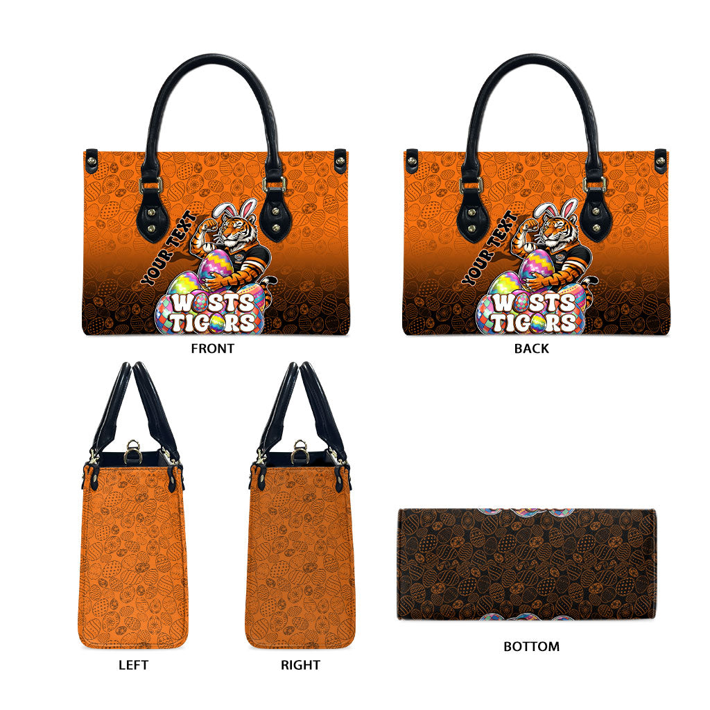 Personalized Wests Tigers Leather Bag Easter Mascot - Colorful Eggs Cartoon Style