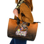 Personalized Wests Tigers Leather Tote Bag Easter Mascot - Colorful Eggs Cartoon Style