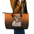 Personalized Wests Tigers Leather Tote Bag Easter Mascot - Colorful Eggs Cartoon Style
