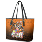 Personalized Wests Tigers Leather Tote Bag Easter Mascot - Colorful Eggs Cartoon Style