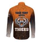 Personalized Wests Tigers Long Sleeve Button Shirt Easter Mascot - Colorful Eggs Cartoon Style