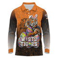 Personalized Wests Tigers Long Sleeve Polo Shirt Easter Mascot - Colorful Eggs Cartoon Style