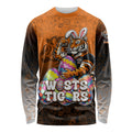 Personalized Wests Tigers Long Sleeve Shirt Easter Mascot - Colorful Eggs Cartoon Style
