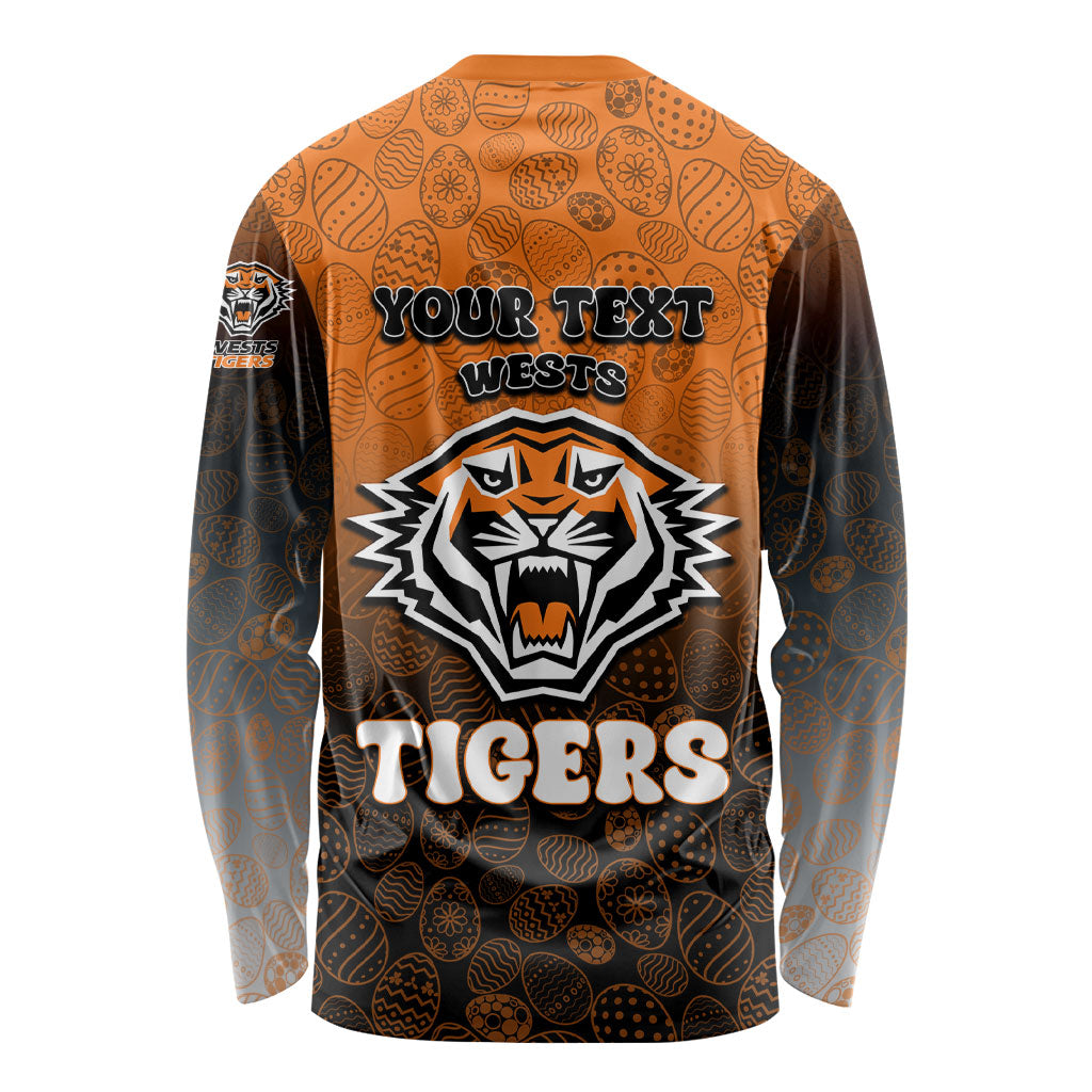 Personalized Wests Tigers Long Sleeve Shirt Easter Mascot - Colorful Eggs Cartoon Style