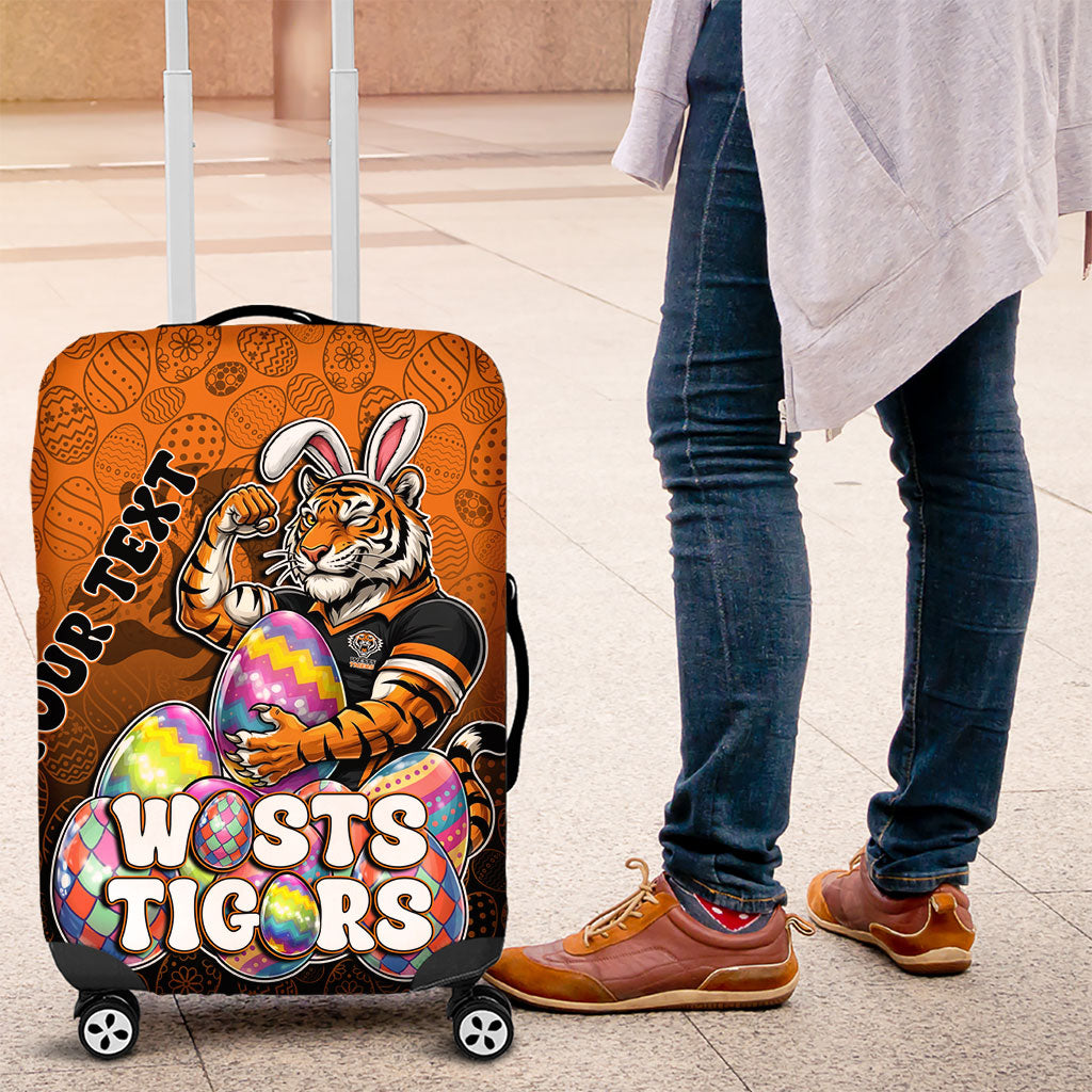 Personalized Wests Tigers Luggage Cover Easter Mascot - Colorful Eggs Cartoon Style