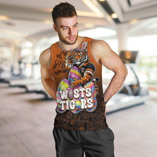 Personalized Wests Tigers Men Tank Top Easter Mascot - Colorful Eggs Cartoon Style