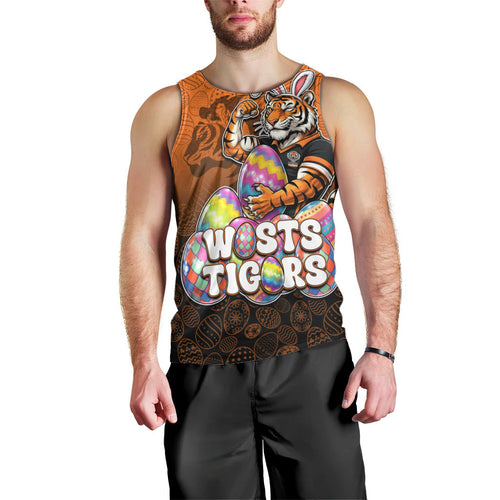 Personalized Wests Tigers Men Tank Top Easter Mascot - Colorful Eggs Cartoon Style