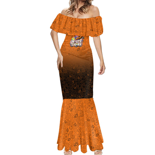 Personalized Wests Tigers Mermaid Dress Easter Mascot - Colorful Eggs Cartoon Style