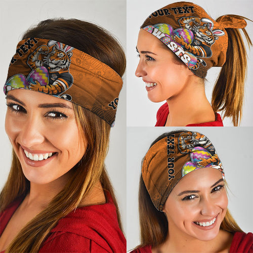 Personalized Wests Tigers Neck Gaiter Easter Mascot - Colorful Eggs Cartoon Style
