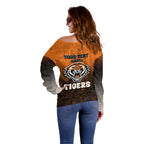 Personalized Wests Tigers Off Shoulder Sweater Easter Mascot - Colorful Eggs Cartoon Style