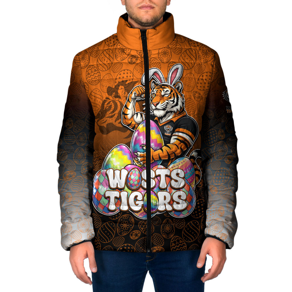 Personalized Wests Tigers Padded Jacket Easter Mascot - Colorful Eggs Cartoon Style