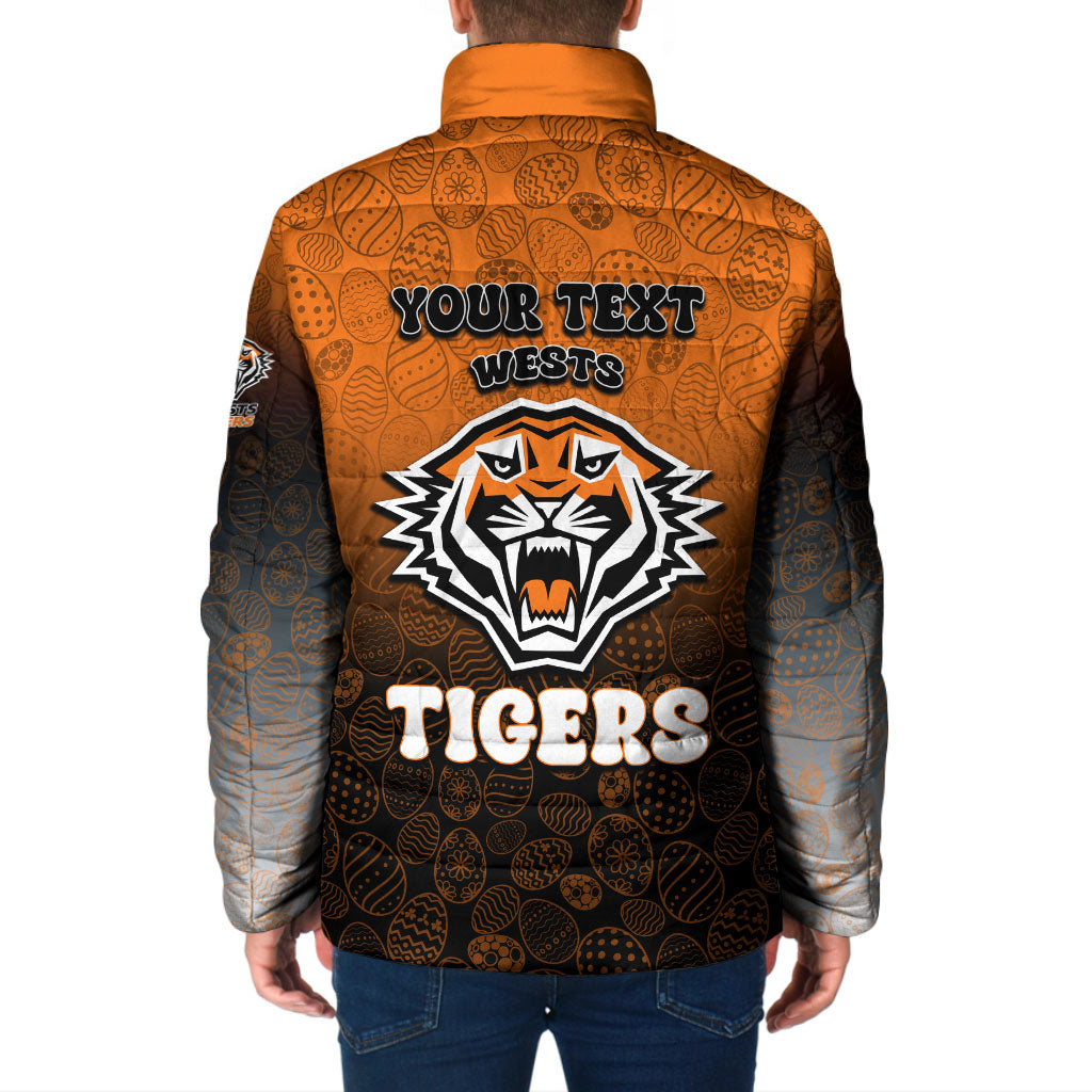 Personalized Wests Tigers Padded Jacket Easter Mascot - Colorful Eggs Cartoon Style