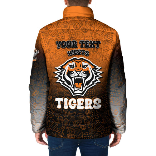 Personalized Wests Tigers Padded Jacket Easter Mascot - Colorful Eggs Cartoon Style