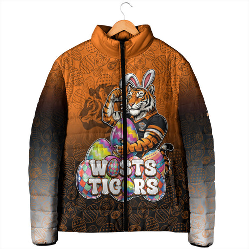 Personalized Wests Tigers Padded Jacket Easter Mascot - Colorful Eggs Cartoon Style