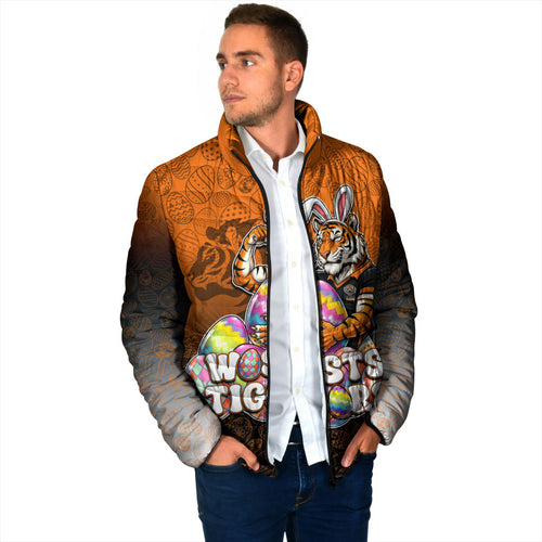 Personalized Wests Tigers Padded Jacket Easter Mascot - Colorful Eggs Cartoon Style