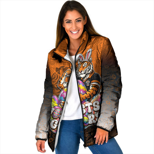 Personalized Wests Tigers Padded Jacket Easter Mascot - Colorful Eggs Cartoon Style