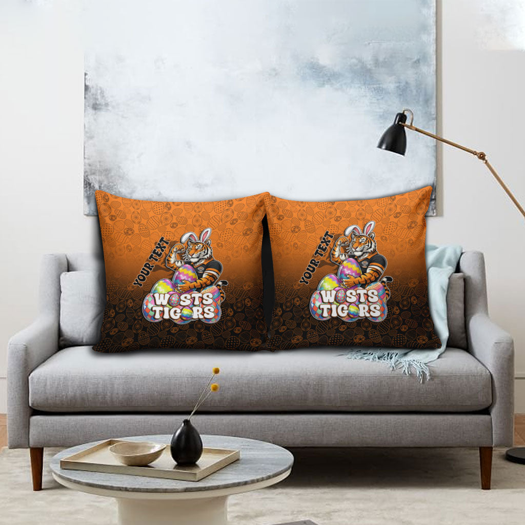 Personalized Wests Tigers Pillow Cover Easter Mascot - Colorful Eggs Cartoon Style