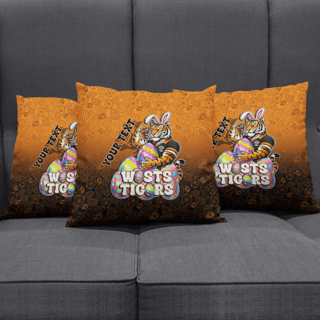 Personalized Wests Tigers Pillow Cover Easter Mascot - Colorful Eggs Cartoon Style