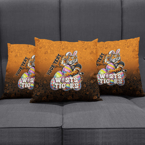 Personalized Wests Tigers Pillow Cover Easter Mascot - Colorful Eggs Cartoon Style