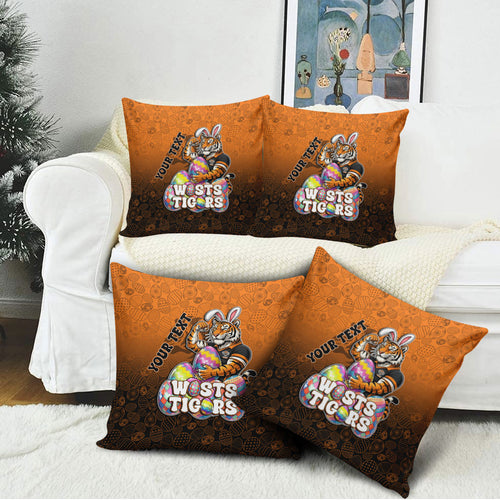 Personalized Wests Tigers Pillow Cover Easter Mascot - Colorful Eggs Cartoon Style