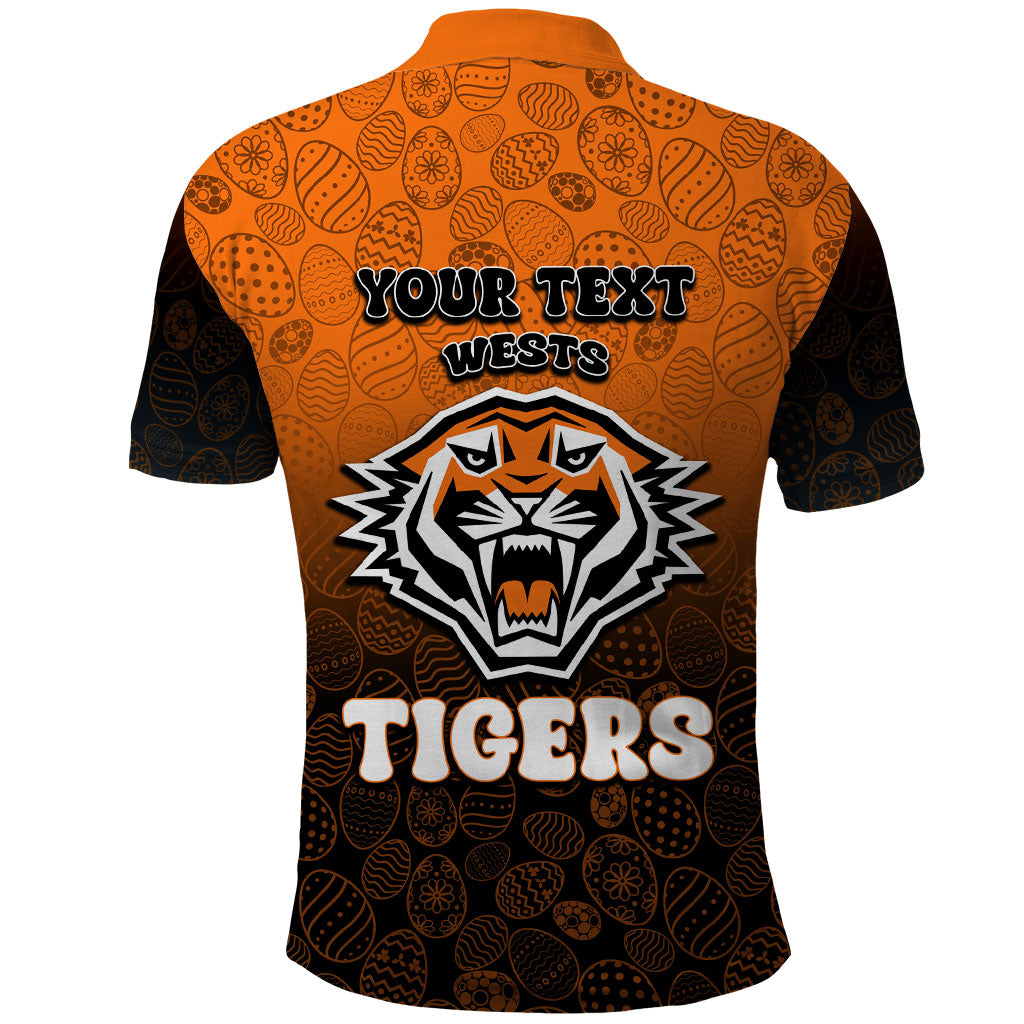 Personalized Wests Tigers Polo Shirt Easter Mascot - Colorful Eggs Cartoon Style