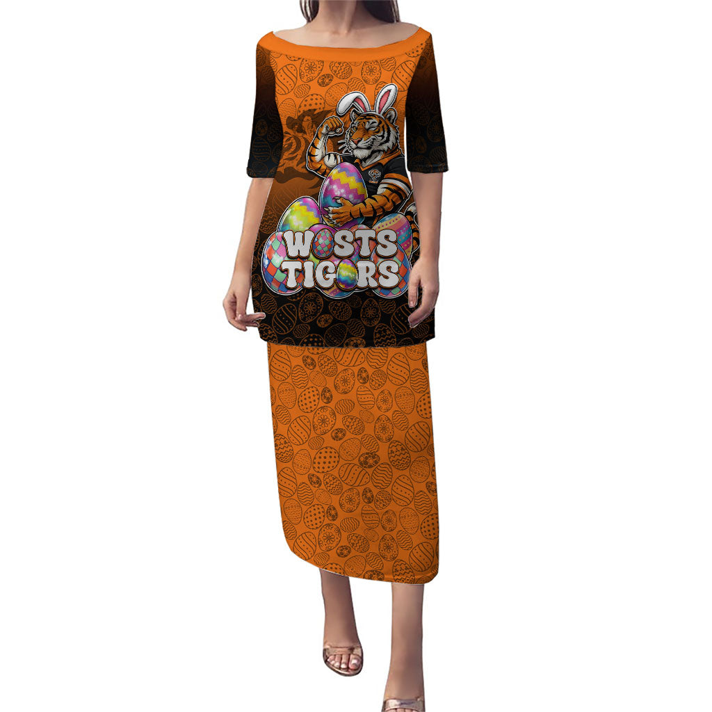Personalized Wests Tigers Puletasi Easter Mascot - Colorful Eggs Cartoon Style