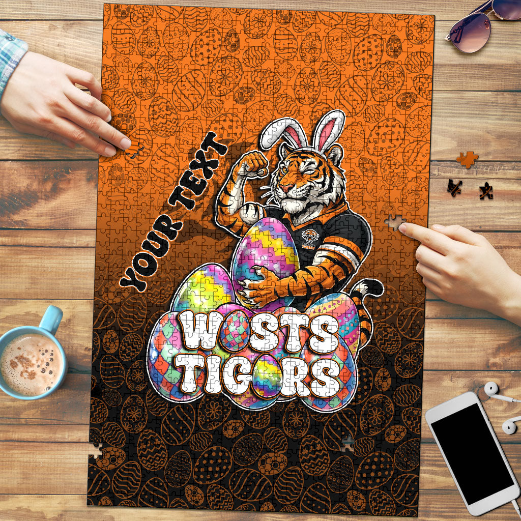 Personalized Wests Tigers Puzzle Easter Mascot - Colorful Eggs Cartoon Style