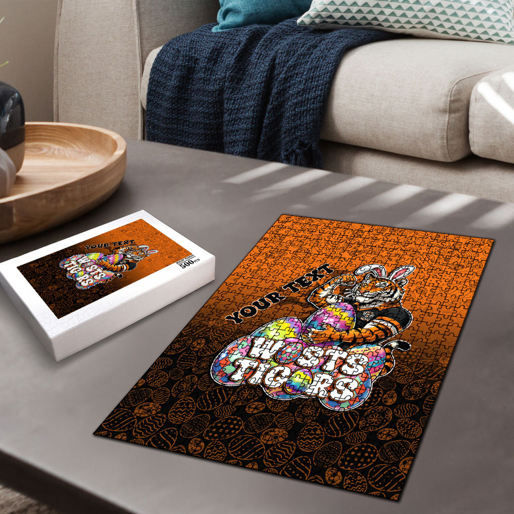 Personalized Wests Tigers Puzzle Easter Mascot - Colorful Eggs Cartoon Style