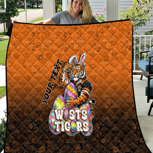 Personalized Wests Tigers Quilt Easter Mascot - Colorful Eggs Cartoon Style