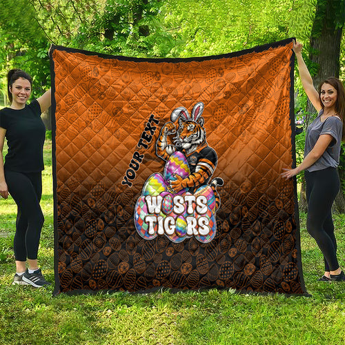 Personalized Wests Tigers Quilt Easter Mascot - Colorful Eggs Cartoon Style
