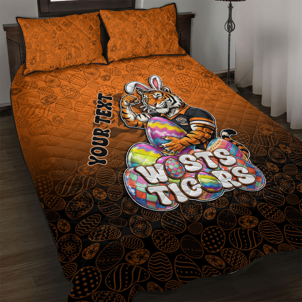 Personalized Wests Tigers Quilt Bed Set Easter Mascot - Colorful Eggs Cartoon Style
