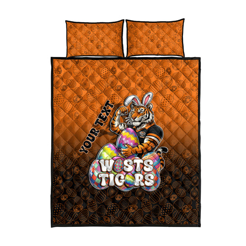Personalized Wests Tigers Quilt Bed Set Easter Mascot - Colorful Eggs Cartoon Style