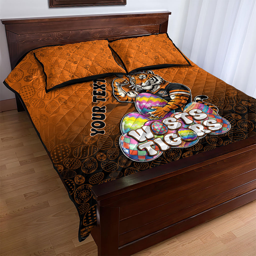 Personalized Wests Tigers Quilt Bed Set Easter Mascot - Colorful Eggs Cartoon Style