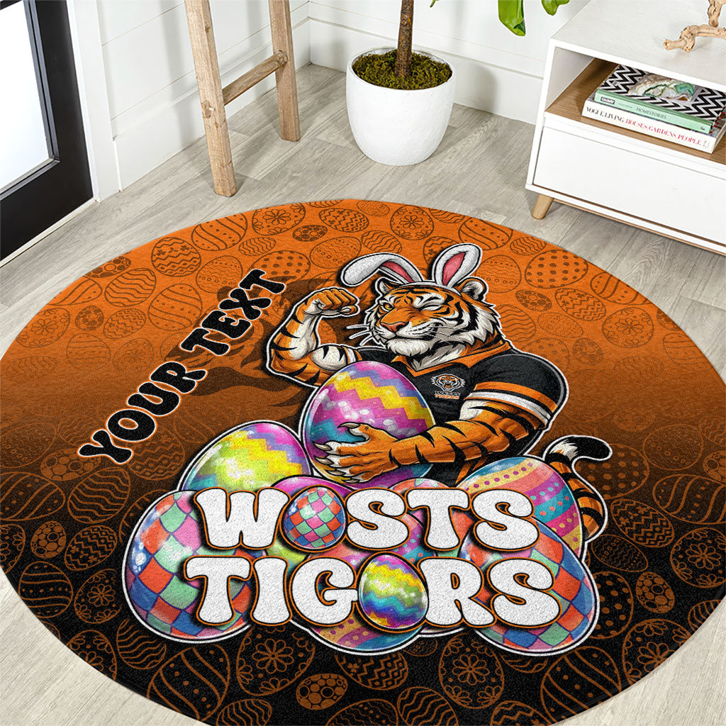 Personalized Wests Tigers Round Carpet Easter Mascot - Colorful Eggs Cartoon Style