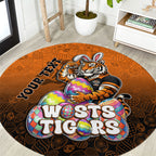 Personalized Wests Tigers Round Carpet Easter Mascot - Colorful Eggs Cartoon Style