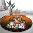 Personalized Wests Tigers Round Carpet Easter Mascot - Colorful Eggs Cartoon Style