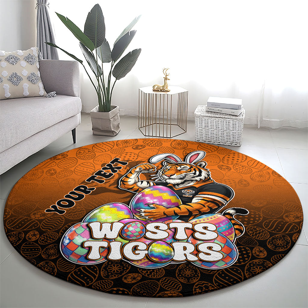 Personalized Wests Tigers Round Carpet Easter Mascot - Colorful Eggs Cartoon Style