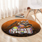 Personalized Wests Tigers Round Carpet Easter Mascot - Colorful Eggs Cartoon Style