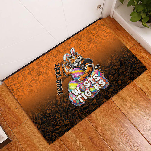Personalized Wests Tigers Rubber Doormat Easter Mascot - Colorful Eggs Cartoon Style
